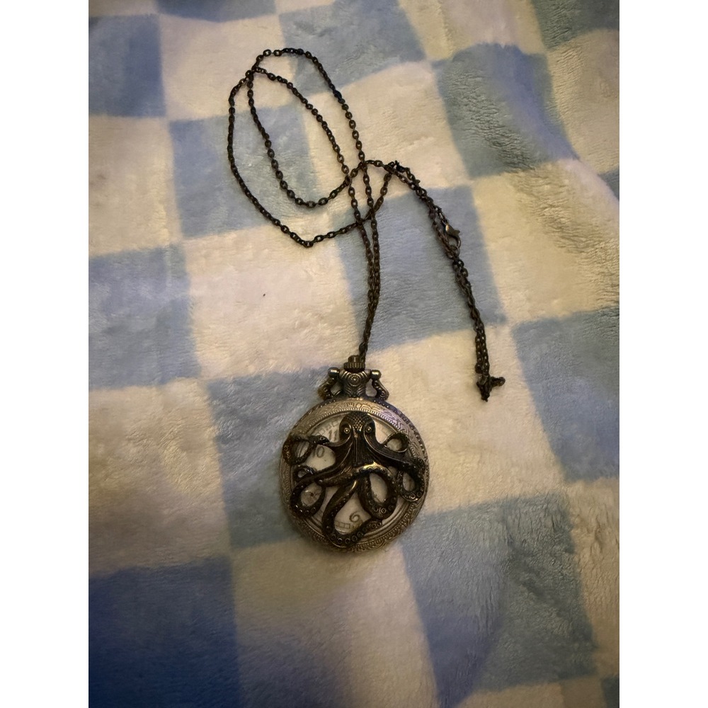 Bronze Octopus Kraken Pocket Watch Necklace Steampunk Nautical Quartz Watch